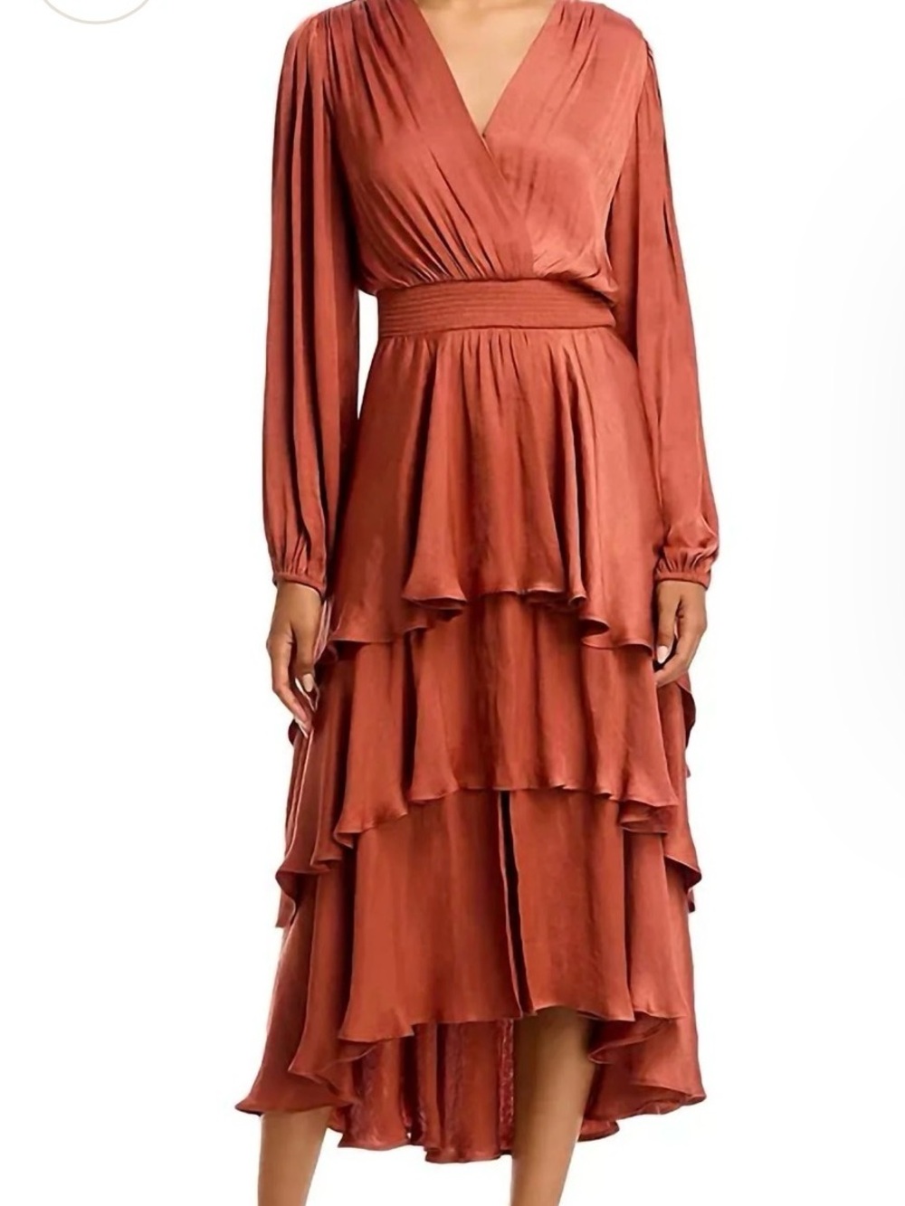 Steve Madden Rust Satin Tiered Midi Dress